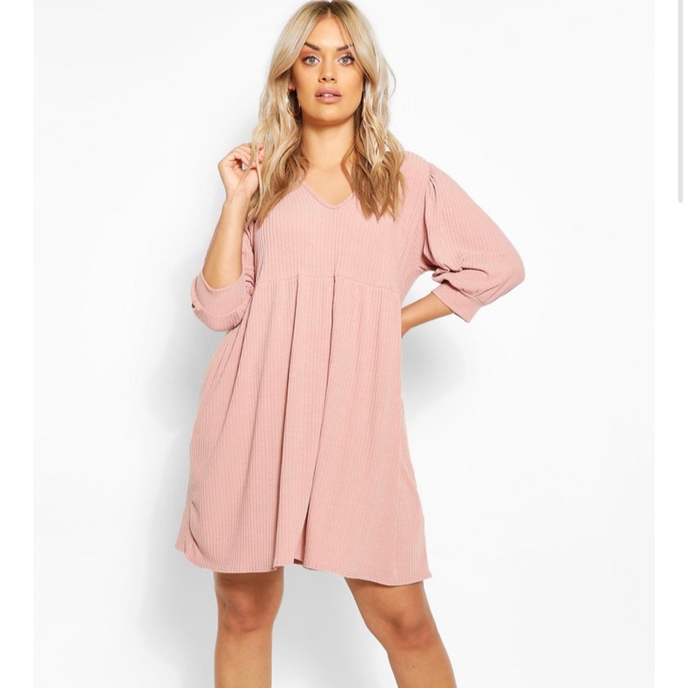 Puff Sleeve Ribbed Dress